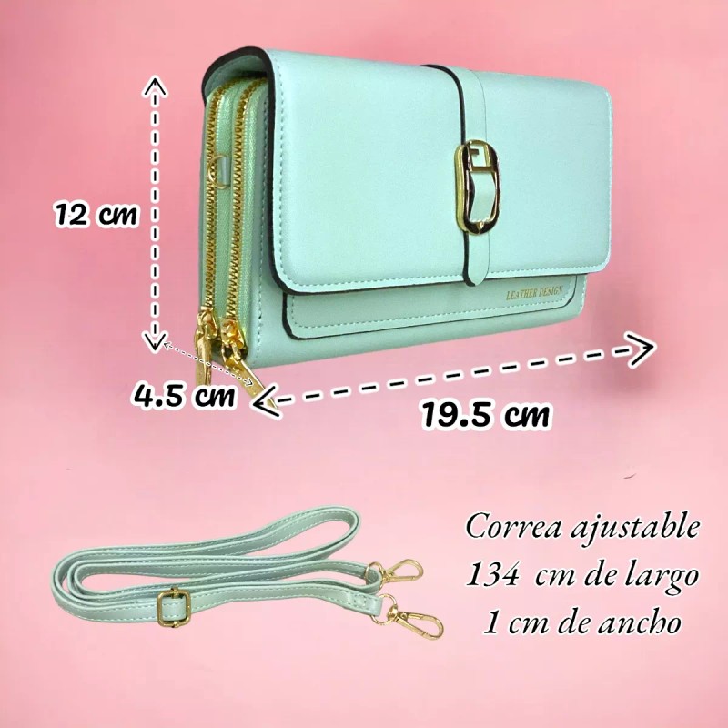 A4F-SOLUTIONS Cartera Dama Porta Celular Bolsa Ajustable 2 Cierres