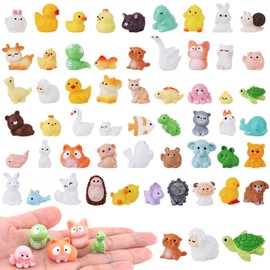 RZCOMP 55PCS Mini Resin Animals,55 Styles Cute Tiny Resin Animals Mixed for Micro Landscape Fish Tank Potted Fairy Garden Aquarium Dollhouse Hide Crafts Decor