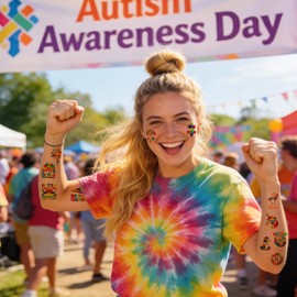 20 Sheets 172 Pcs World Autism Awareness Ribbon Temporary Tattoos Inspirational Autistic Tattoos for Inspirational Autism Awareness Accessories Fundraiser Event Party Decor