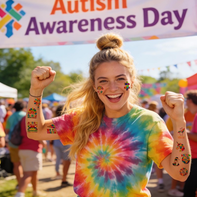 20 Sheets 172 Pcs World Autism Awareness Ribbon Temporary Tattoos
