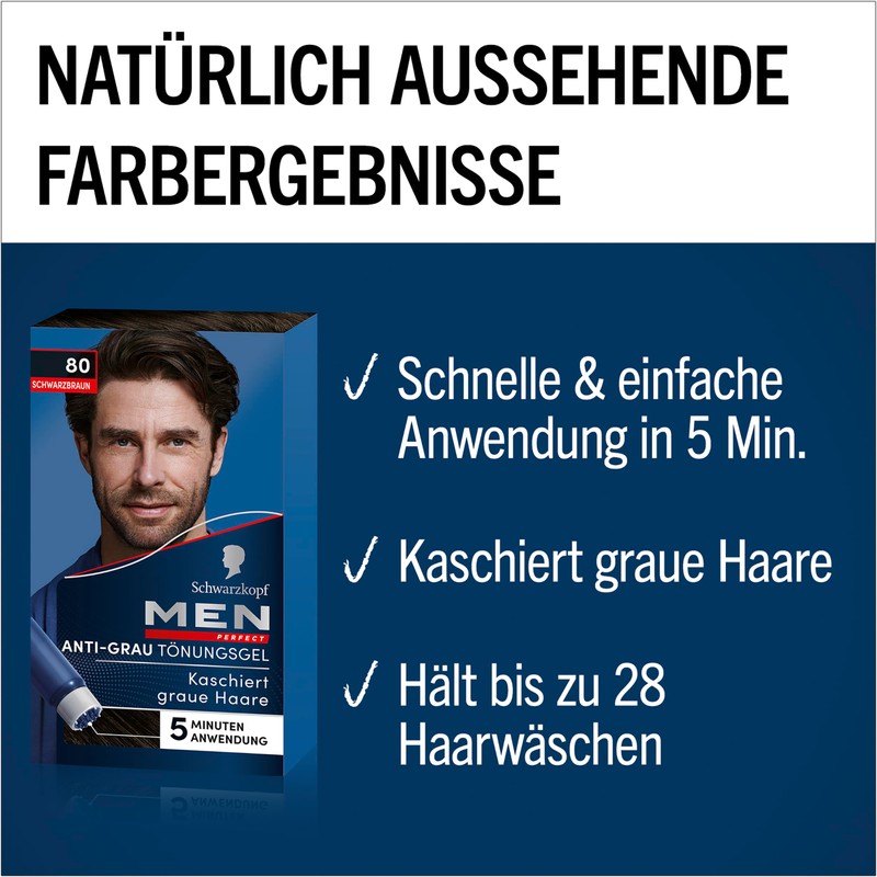 Schwarzkopf Men Perfect Anti-Grey Tint Gel 80 Natural Black Brown