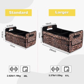 JiatuA Car Trunk Organizers and Storage Collapsible Multi Compartment Container Box, Adjustable Car Accessories for SUV Sedan Truck, Large Size, Leopard Print