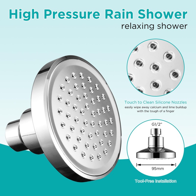 Rainfall Shower Head Fixed Showerhead 3.8-Inch Small Round Bathroom Rainhead