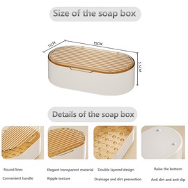 Sbomi Double Layer Removable Soap Dish, Soap Dish with Drain and Lid, Soap Box, Soap Holder, Soap Box for Kitchen, Bathroom, Shower (Transparent Amber)