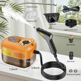 Handheld Steam Cleaner, Portable Steamer for Cleaning with 9pcs Accessories, 6-Level Adjustable Handle, 12s Heat-Up, 1200ml Tank, Steam Cleaner for Home,Dirt,Grout,Tile,Floor,Couch and Car (Orange)