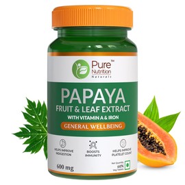 Generic Generic Papaya Leaf & Fruit Extract Supplement with Vitamin C & Iron,Immunity & Digestive Health - 600Mg (720 Iu) 60 Veg Capsules