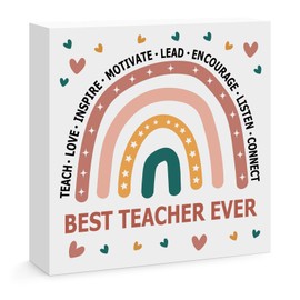 Teacher Gifts for Women Best Teacher Ever Wooden Block Sign Desk Decor Sign Teacher Appreciation Gifts Graduation Birthday Christmas Thank You Gift for Teacher Mentor