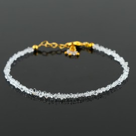 TGH Natural Herkimer Chips Bracelet, Gemstone Full Nuggets Bracelet, Dainty Bracelet, Birthstone, Gold Plated 7 + 1 Inch Adjustable Chain, Valentine Day Gift