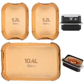 Backpapier für Heißluftfritteuse 170 Stück BPA-frei, Airfryer Backpapier Antihaft Wasserdicht Einwegschalen Luftfritteuse Pergamentpapier Liner für Heißluftfritteuse 10L (50pcs 10.4L+120pcs 5.4L)
