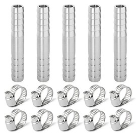 ERGAOBOY 5 Pcs 8MM Stainless Steel Straight Hose Nozzle, 2 Way I Shaped SUS 304 Hose Fitting with 10 Clamps