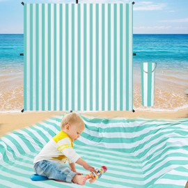 6.5 x 6.5 Feet Baby Beach Pool, 2-in-1 Toddler Paddling Pool with Waterproof Carrying Bag Beach Pool for Toddler for Green Stripe Design Beach Blanket