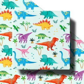 RUSPEPA Dinosaur Wrapping Paper Roll for Boys, Mini Roll, Colorful Dinosaur Gift Wrap with Palm Tree and Footprint Design, Perfect for Kids' Birthday, Dino Party, Baby Shower, 17 Inches x 16.4 Feet