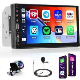 [Stable] Double Din Car Stereo with Wireless Apple CarPlay and Android Auto, 7 inch Touchscreen Car Audio Receiver with Bluetooth, FM Radio, EQ, Mirror Link, Rearview Camera, USB/AUX/U Disk/SWC