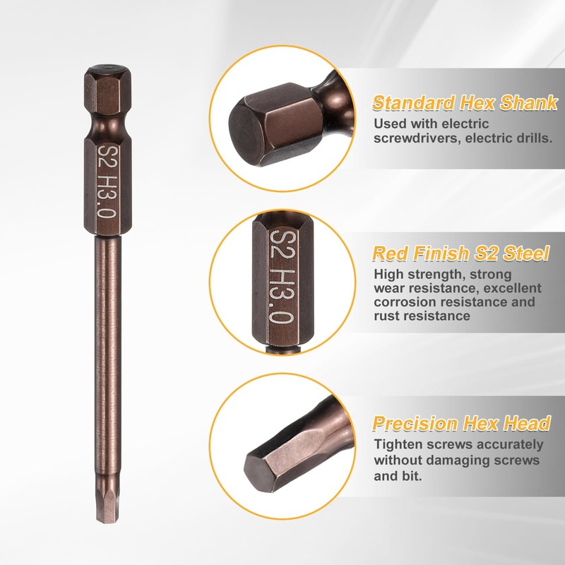 sourcing map Flat Hex Head Drill Bit H3.0 (3mm) Magnetic