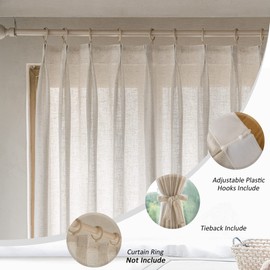 MAIHER 100 W x 84 L Inches Pinch Pleated Curtains, Faux Linen Semi Sheer Pleated Curtains with Plastic Hooks Light Filtering for Living Room, Privacy Protection, Natural Linen 1 Panel
