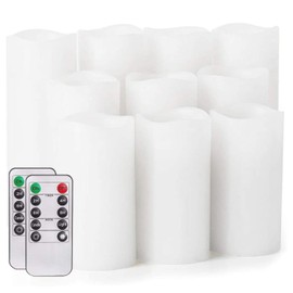 Flameless Candles,Salipt LED Flickering Candles Set of 10 (H 4" 5" 6" 7" xD 2.2") Waterproof Flameless Candles, Resin Plastic, Indoor Outdoor Use,White