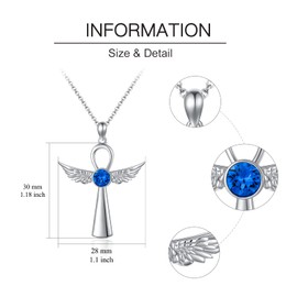 Flpruy Kreuz Kette 925 Sterling Silber Ägyptische Ankh Kette mit Blaue Kristall Kreuz Engelsflügel Anhänger Kette Ägyptische Schmuck Geschenk für Frauen Mädchen