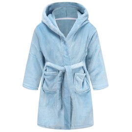 CJMJXPH Boys Fleece Robe, Hooded Toddler Soft Fuzzy Bathrobe for Kids 2-16 Years Lake Blue 2 9-12 Years