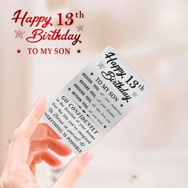 MOQIYXL 13th Birthday Card for Son, 13 Year Old Gifts for Son Engraved Wallet Card