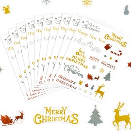 10 Sheets Christmas Stickers Glitter Merry Christmas Stickers for Christmas Gifts Crafts Christmas Card Making Xmas Wrapping Paper Decorations