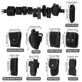 9-in-1 Police Duty Belt Kit, Law Enforcement Tactical Belt Rig with Versatile Pouches, Tactical Modular Belt Ideal for Paramedics, Police Equipment,Security Personnel and Military (Black)