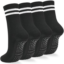 srclo 4 Pairs Women Yoga Non Slip Pilates Grippy Mid-Calf Breathable Cotton Socks for Ballet, Dance, Workout, Fitness, Running