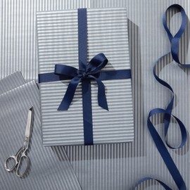 The Gift Wrap Company 58-189219 Natural Stripes Flat Gift Wrapping Paper Sheet Set, 30" x 23", Grey and Silver, 3 Pieces