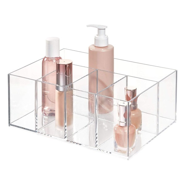 iDesign 5 Compartment Plastic Bathroom Storage Organizer, The Clarity Collection – 9.88” x 6.88” x 4”, Clear