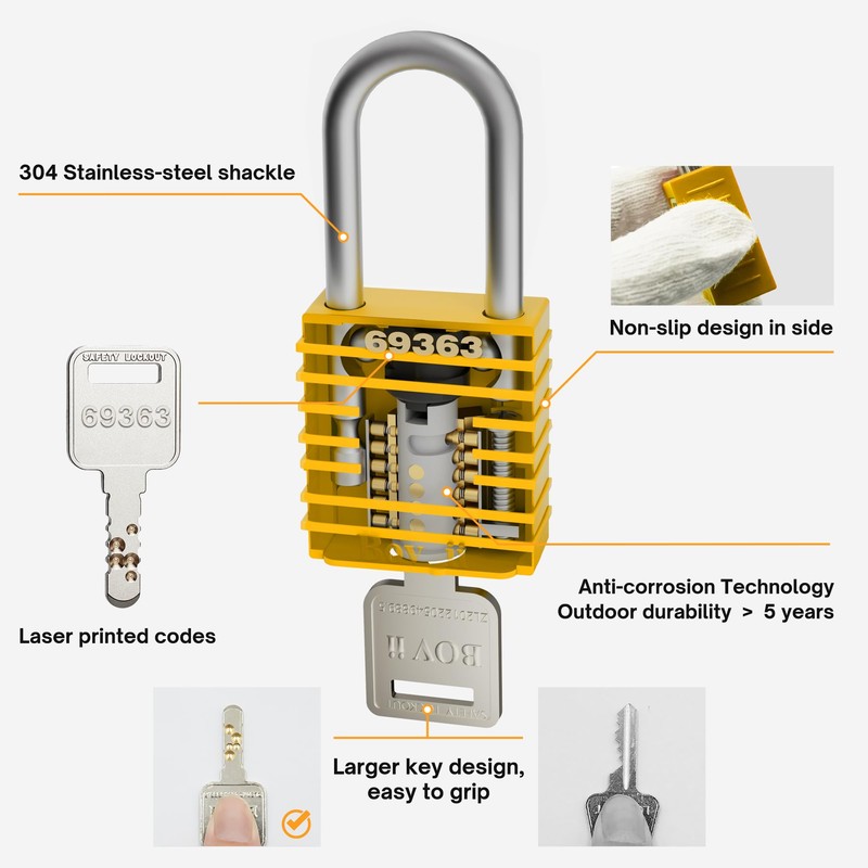 Boviisky Lockout Tagout Locks Set - 10 Yellow Lockout Locks