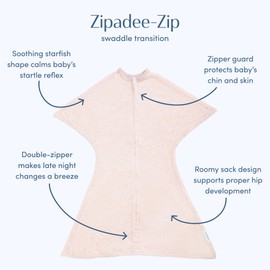 SleepingBaby Zipadee-Zip Transition Swaddle - Cozy Baby Swaddling Blanket with Zipper Convenience - Roomy Wearable Blanket for Easy Diaper Changes - 12-24 Month - Ballet Pink Heather