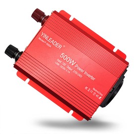 Yinleader Wechselrichter DC 12V auf 230V AC 500W KFZ Spannungswandler LED 1 Euro-Steckdosen 2 USB Power Inverter,Rot