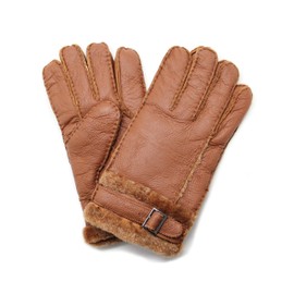 YISEVEN Men's Winter Shearling Sheepskin Leather Gloves Lambskin Thick Fur Warm Wool Lined for Cold Weather Dress Driving Work Gifts, Cognac Size Medium