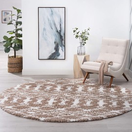 Tania Tan 6ft Round Shag Rug - Area Rugs for Living Room Bedroom Dining Room Entryway Indoor Entry Foyer Kitchen Bath - Contemporary, Modern Shaggy Carpet
