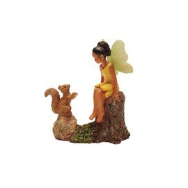 Treasure Gurus Dark Hair Fairy Girl and Squirrel Mini Figurine Cute Garden Accessory Dollhouse Decor