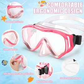 HIKOTEY Snorkeling Set for Kids, Full Dry Snorkeling Mask Set for Adults, Anti-Fog Protection, Unisex,HD Panoramic View, Snorkeling Gear for Kids 2-14 Age (Transparent+Rose Red)