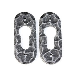 UHRIG 2 x oval rosette for PZ lock, key escutcheon for door lock, lock rosette made of iron, black, for front doors