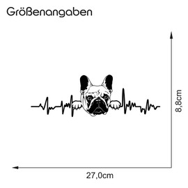 Finest Folia Decorative Sticker for Car, Fridge, Laptop, Width 27 cm, Heartbeat Animals, Glossy Black, 10 French Bulldog