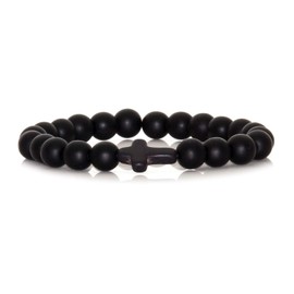 Xusamss Fashion Cross Bracelet 8MM Matte Agate Bead Elastic Bracelet