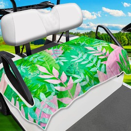 ENYORSEL Golf Cart Seat Covers, Pink Leaves Golf Cart Seat Towel Blanket for All EZGO, Yamaha, Club Cars, Icon and More 2/4-seats Cart, 100% Microfiber, Essential Golf Cart Accessories, 51'' x 31''