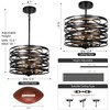 Sigaitwei 3-Light Dining Room Chandelier，12.6" Rustic Black Drum Chandeliers，Wood Grain