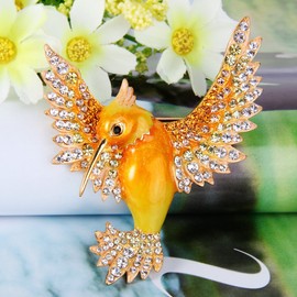 EVER FAITH Cute Animal Crystal Jewelry Accessory Enamel Lovely Bird Brooch Pin Yellow w/Orange Gold-Tone