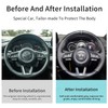 Steering Wheel Cover Hand-Stitch on Black Leather Protector Wrap for
