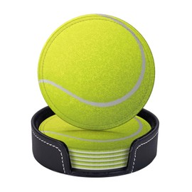 6 Pcs Tennis Ball Drink Coasters with Holder Coasters for Drinks Coffee Table Home Decor Housewarming Gift