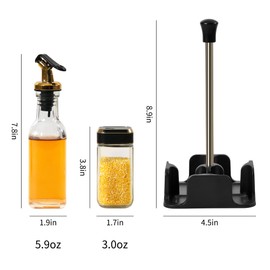 Aminno Oil and Vinegar Dispenser Set with Caddy, Glass Bottle Seasoning Pepper Salt Dispenser Oil Spouts Oil Funnel Brush Kit