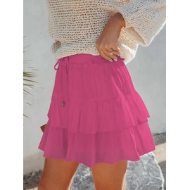 Aoudery Flowy Shorts for Women Boho Ruffled Tiered Skorts Casual High Waist Mini Skirts Tennis Golf Comfy Shorts 2025 - Rose Red L