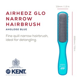 Kent AHGLO02 Airhedz Glo Blue Half Round Narrow Detangling Hair Brush - 9 Row Ionic Anti Static Non Scratch Long Nylon Bristle Great for Detangling and Smoothing Medium to Long Length Hair