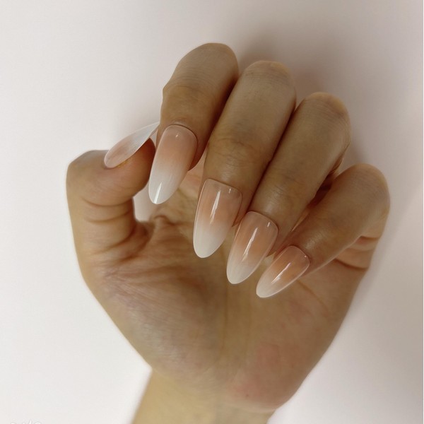 MRSCOL Press on Nails-Ombre Vanilla Cream,Press on Nails Almond,Press on
