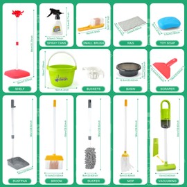 14Pcs Kids Cleaning Toy Set, Toddler Cleaning Set with 2 in 1 Kids Vacuum That Really Works, Mop, Broom & Dustpan, Pretend Play Home Cleaning Playset for Boys & Girls Ages 3+ (Red)