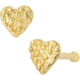 Solid  Yellow Gold Nugget Heart Nose Stud, Heart Shape Nose Ring 22G L-Bend, Ball-end, Nose Screw Stud, Unisex Nose Ring - Color: Nose Bone
