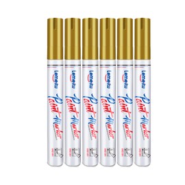 Lemeitu Paint Pens,6 Count Permanent Oil Based Paint Markers,Never Fade Marker Pen,for Office, Art projects, Rock Painting, Ceramic, Glass, Wood, Plastic, Metal, Canvas,Gold